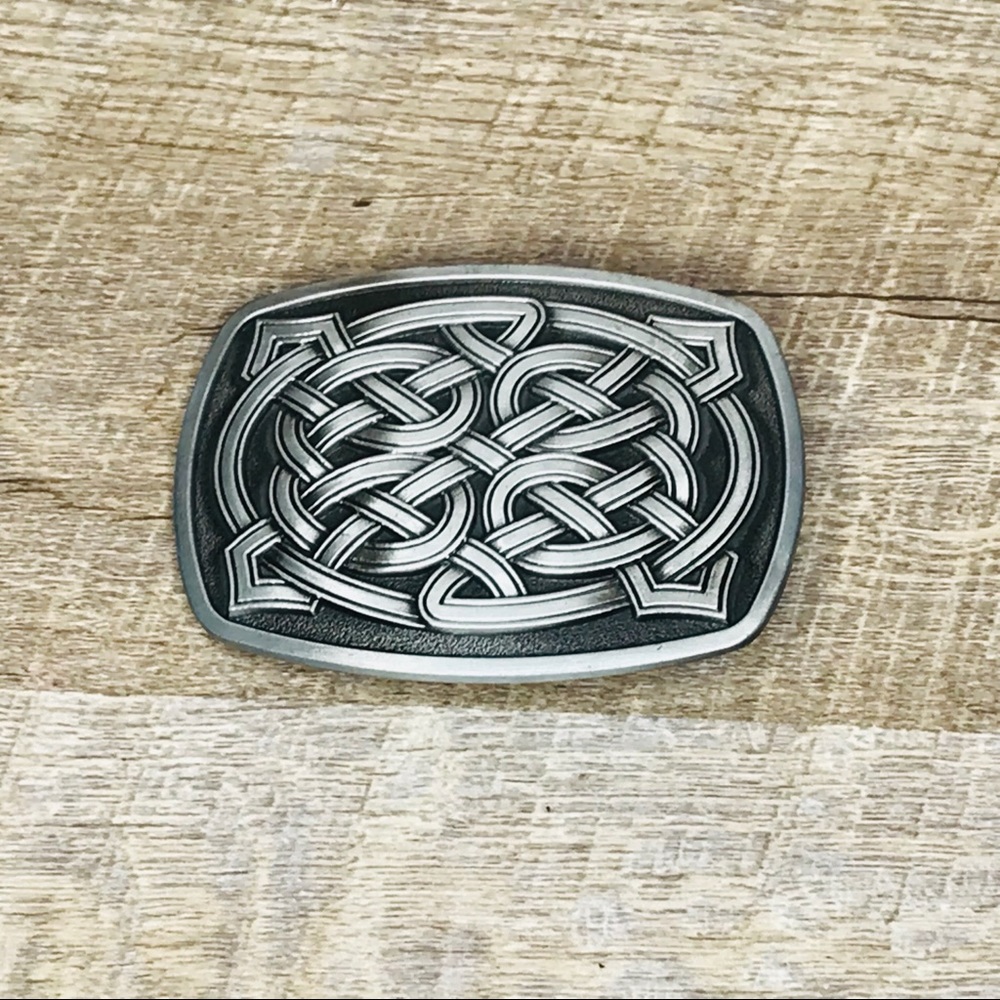 New! Celtic style belt buckle rectangular silver toned - Picture 2 of 5
